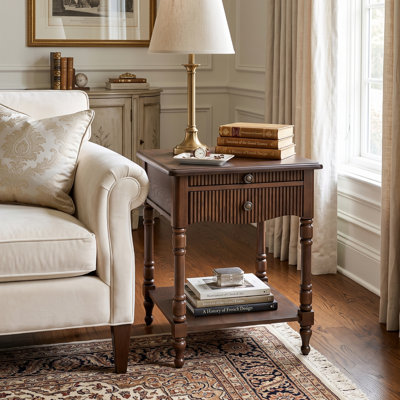 Falgout Transitional 20"W 26"Tall 1-Drawer Fluted Curved End Table with Pull-out Tray