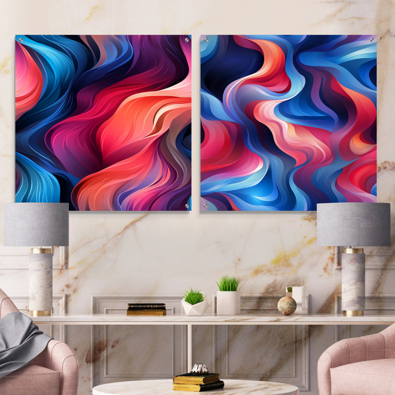 Clydine - Ensemble de 2 abstraites murales en acrylique, H 36 po x l 73 po