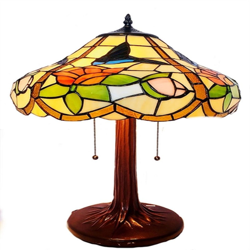 Colibri et fleurs en verre coloré style Tiffany