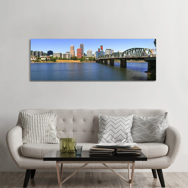 Bridge Across The River, Hawthorne Bridge, Willamette River, Portland, Multnomah County, Oregon, USA - Wrapped Canvas Panoramic Print