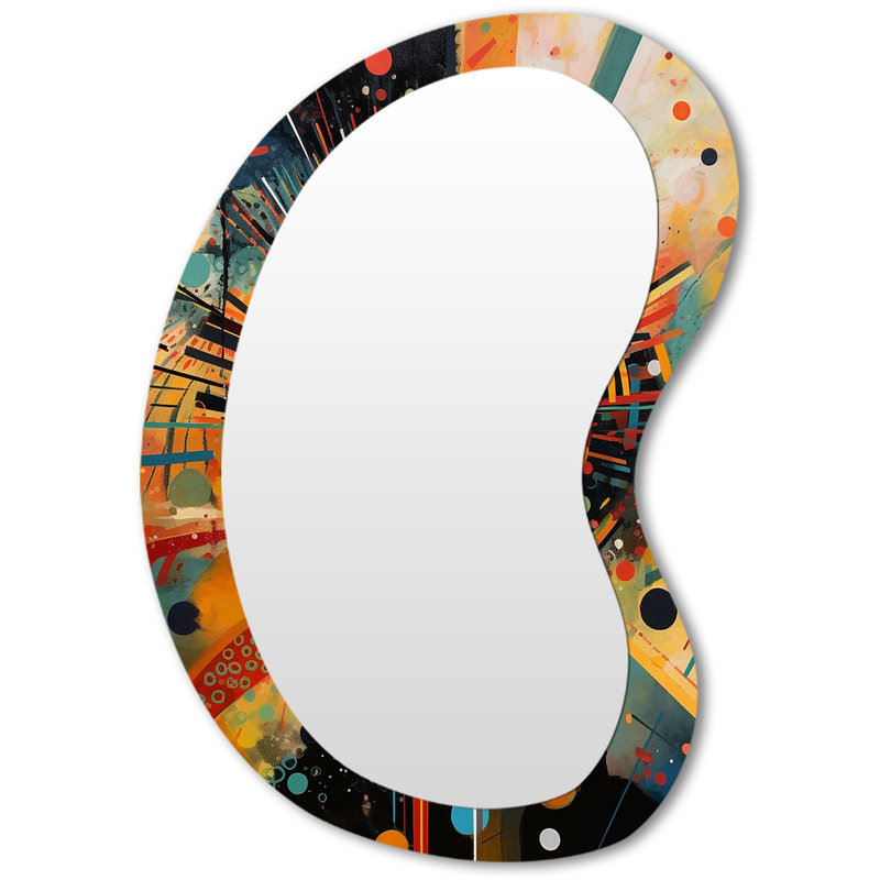 Orange Retro Vibe Background IV - Geometric Asymmetrical Unique Wall Mirror Decor, Orange Unique Shape Large Mirror, Printed Metal Art
