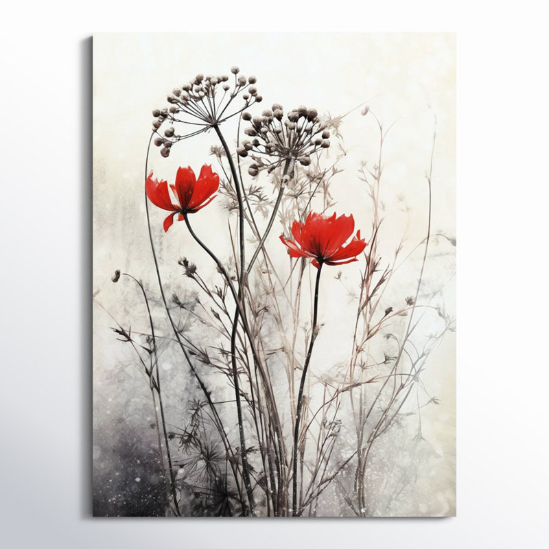 Red Grey Herb Garden I - Floral Wall Decor, No Frame, Wrapped Canvas, 32" H x 24" W x 1" D
