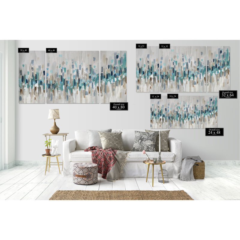 " Blue Staccato " Painting Print, 24" H x 48" W x 1.5" D