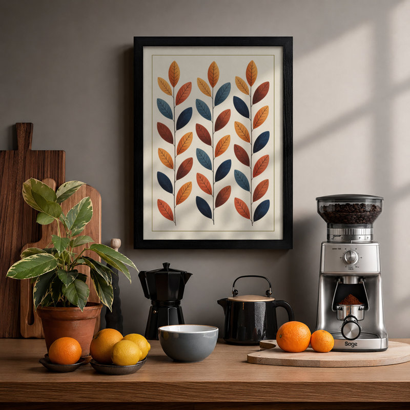 Paired Leaf Stems Botanical - Print, Black, A4 - 29.7 x 21.0 cm