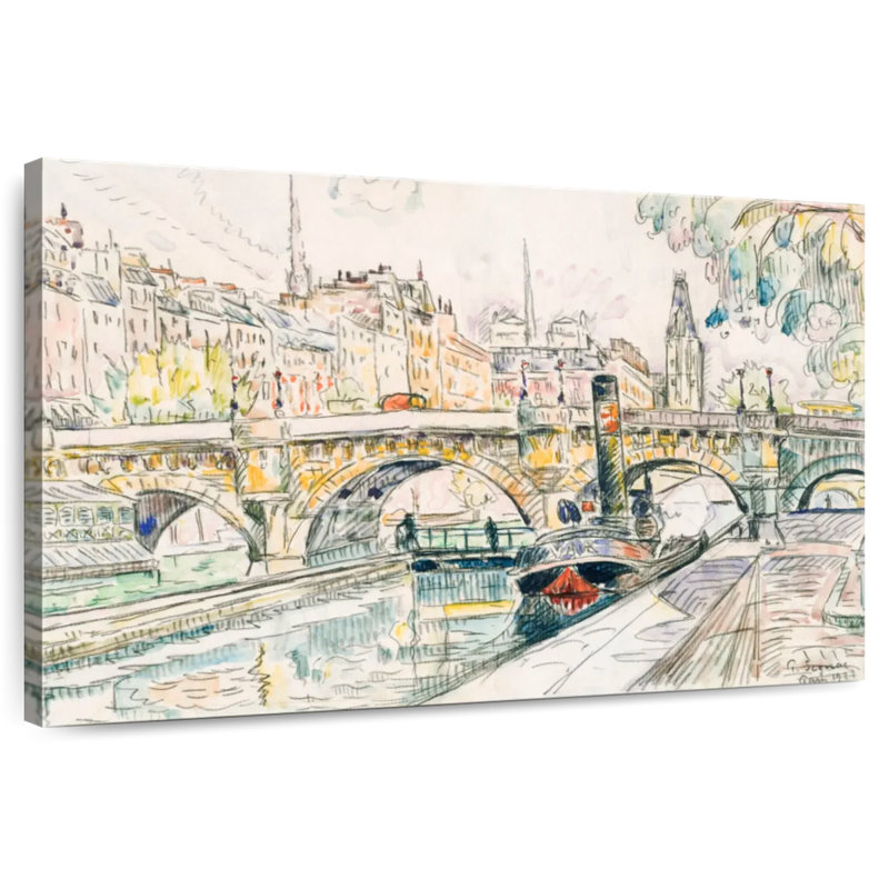 Remorqueur au Pont Neuf Paris, H 20 po x l 30 po