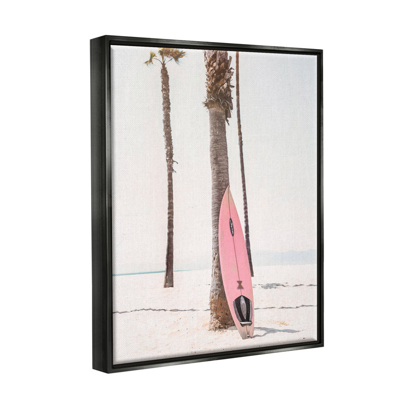 «Stupell Industries», planche de surf rose sur toile par Sissi et Seb, Cadre flottant noir de jais