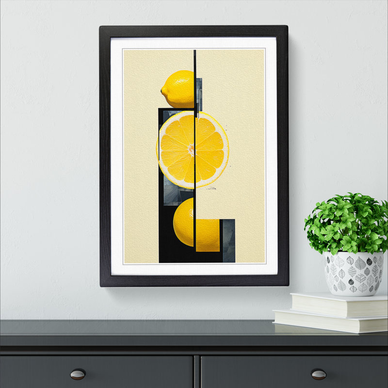 Sliced Lemon No.2 1 Piece Single Picture Frame Wall Art, 46cm H x 34cm W, Black Framed