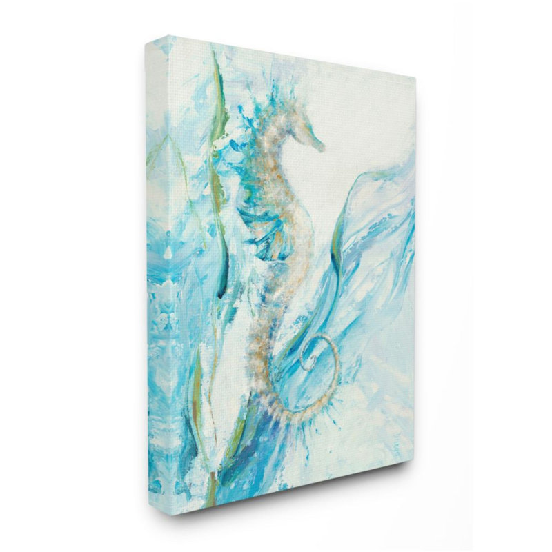 Nautique, hippocampe, bleu, eau océanique - reproduction d'art, 40" H x 30" W x 1.5" D, Wrapped Canvas