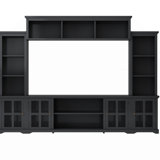 ON-TREND Minimalism  Entertainment Wall Unit With Bridge,  TV Console Table  Tvs Up To 70", Multifunctional TV Stand With Tempered Glass Door,
