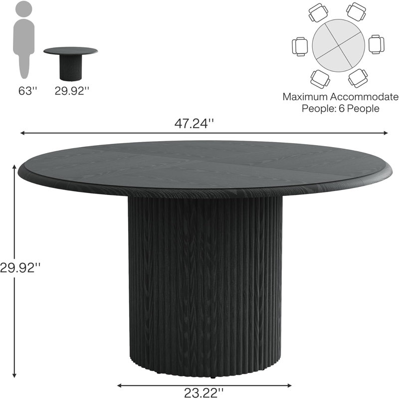 Round Metal Base Dining Table, Black