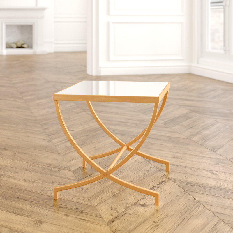 Zephyrine Cross Legs End Table, White/Gold