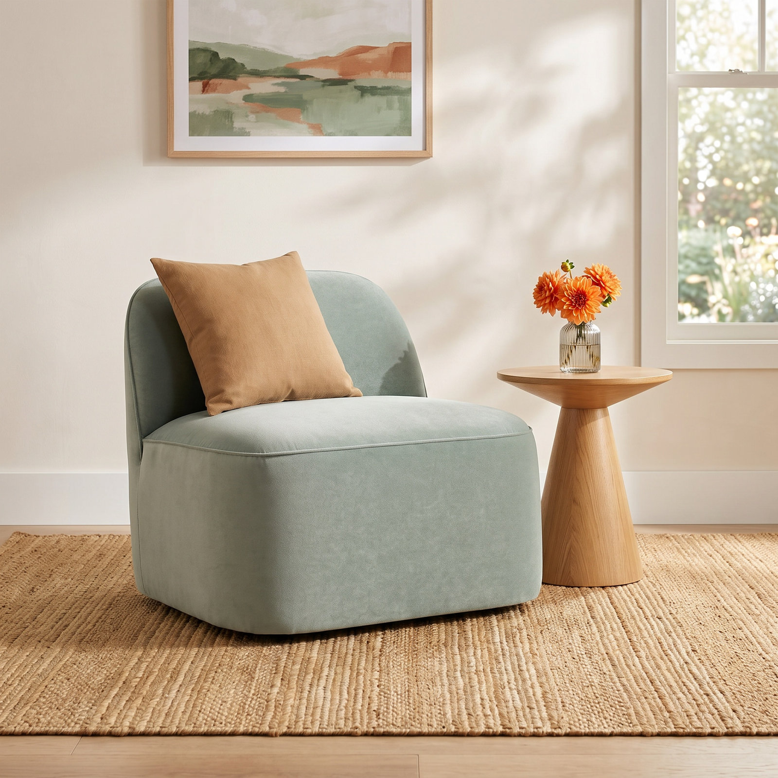 Looksee Upholstered Swivel Side Chair, Breezy Blue Velvet