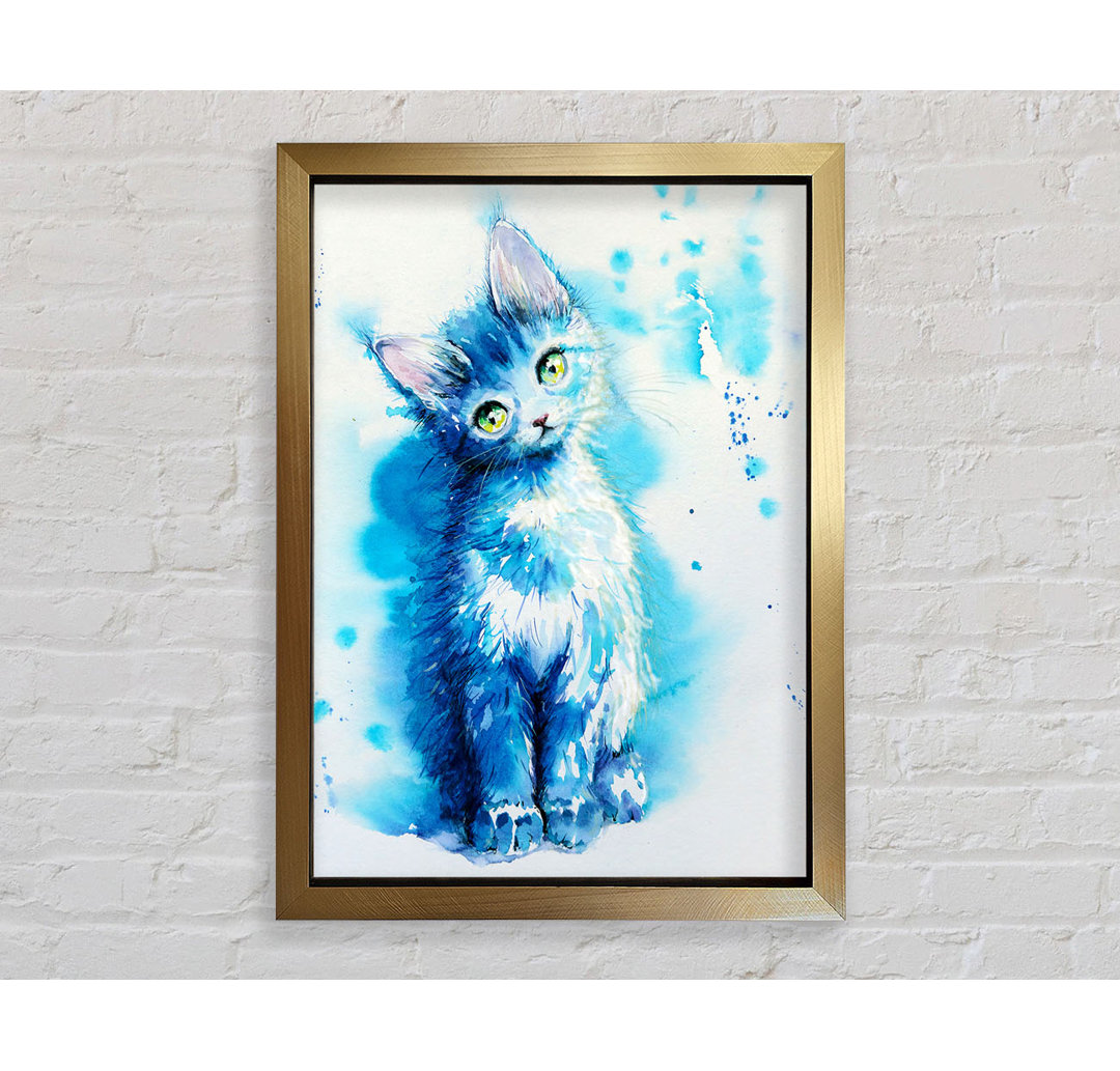 Blaue Katze lauschend - Einzelner Bilderrahmen Kunstdrucke