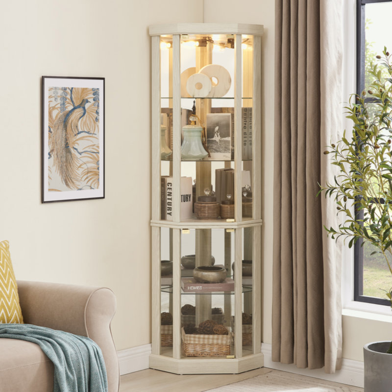 Accent Cabinet with LED Light and glass Doors, Antique White