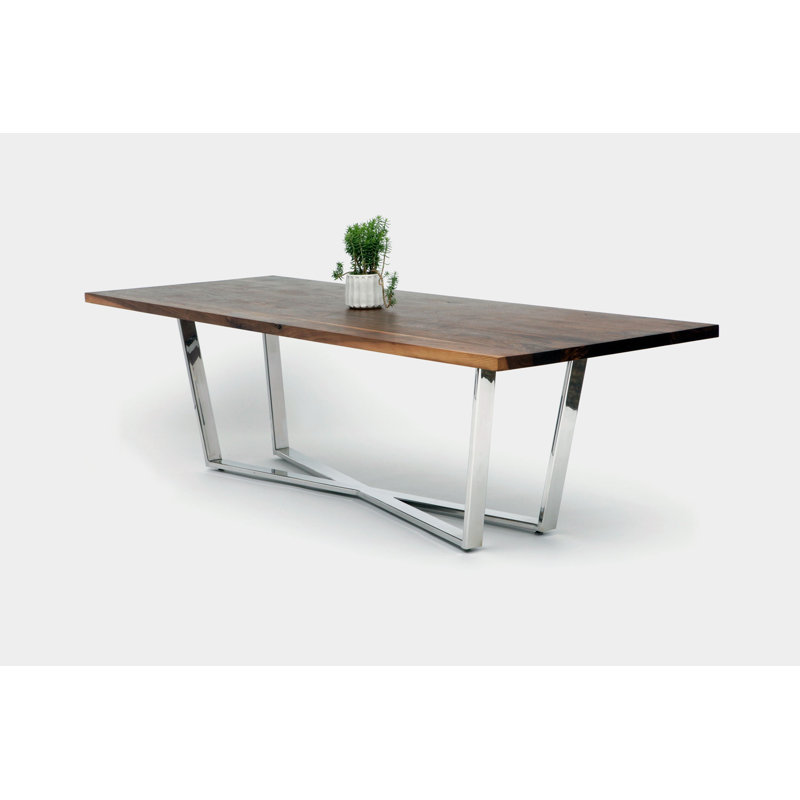Gax Walnut Wood Dining Table, Polished Stainless Steel, 36" W x 108" L
