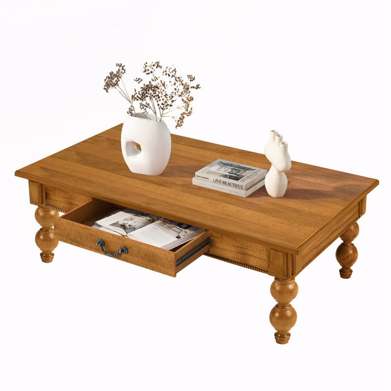 Table basse rectangulaire en bois avec tiroir de rangement, Naturel