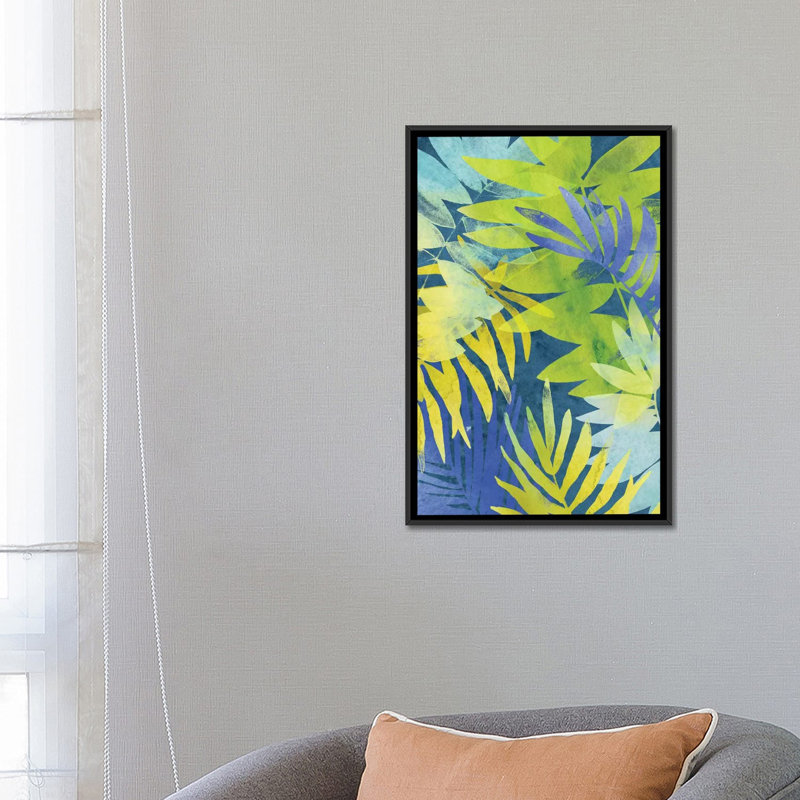 « tropical indigo ii », reproduction sur toile, H 26 po x l 18 po x P 1,5 po, Toile avec cadre noir, Pas de tapis