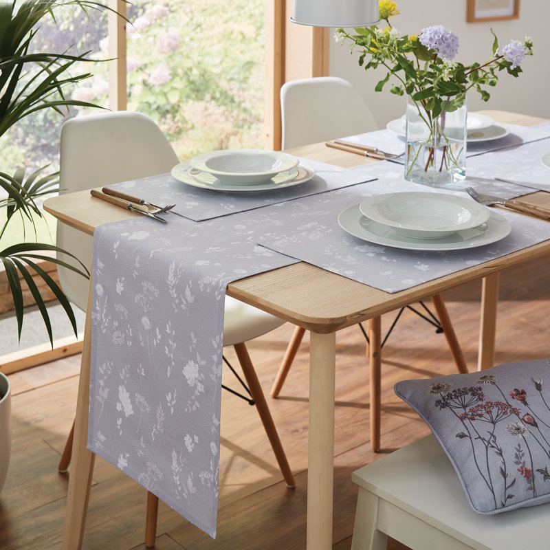 Meadowsweet Floral Runner, White/Grey