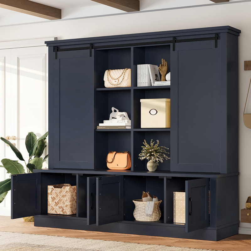 Multifunctional Entryway Cabinet With Sliding Rails, Blue