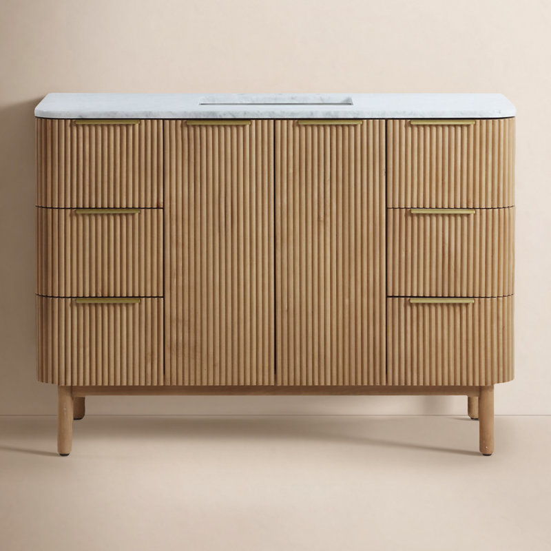 Nova 48" Marble Top Single Sink Vanity, Reeded Birch