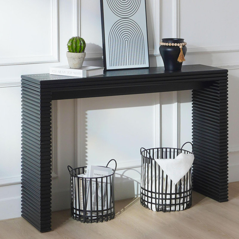Console moderne noire avec design nervuré, console en bois, table d'entrée de l 47 po, console étroite de table d'entrée noire, table de couloir moderne, table de canapé moderne, table de salon
