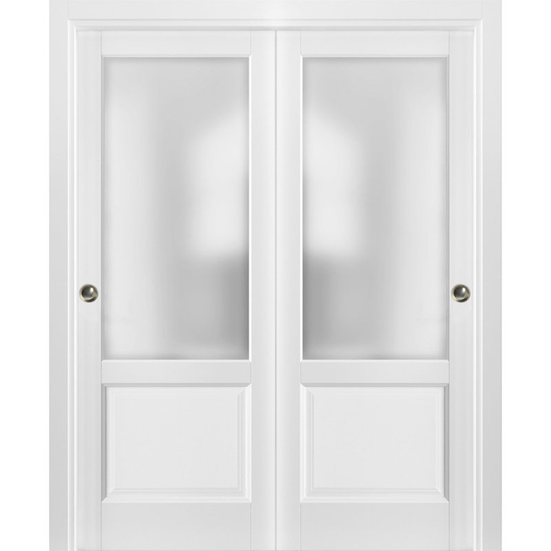 Portes blanches en verre givré Lucia avec trousse de quincaillerie d'installation, 84 po x 96 po