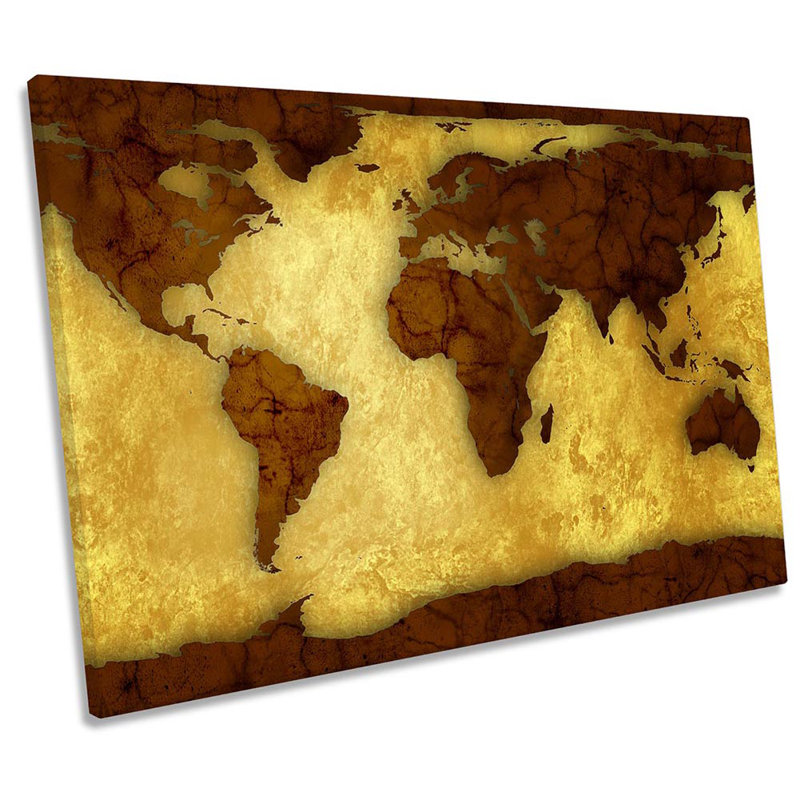 X5745 World Map Brown - Wrapped Canvas Print, 40.6cm H x 61cm W