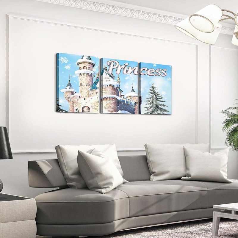 Blue Winter Castle Canvas Wall Art For Living Room Bedroom Frozen Painting Decor Frozen Snowflake Kids Picture Artwork Blue Castle Posters Prints Christmas Gifts 12"X16"X 3Pcs