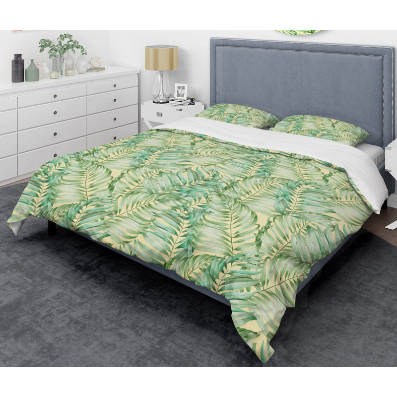 Ensemble de housse de couette de feuillage tropical rétro, Housse de couette très grand + 2 taies décoratives