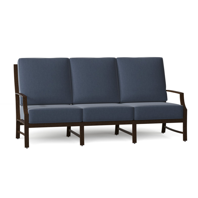 Canapé de patio avec coussins Seal Cove, Sunbrella® Spectrum denim, Brun châtaigne