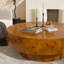 Table basse ronde en bois massif de 31,5 po et 35 po et 40 po - Motifs de tourbillons naturels uniques, conception élégante incurvée, centre de table fabriqué à la main-626463636-720412081