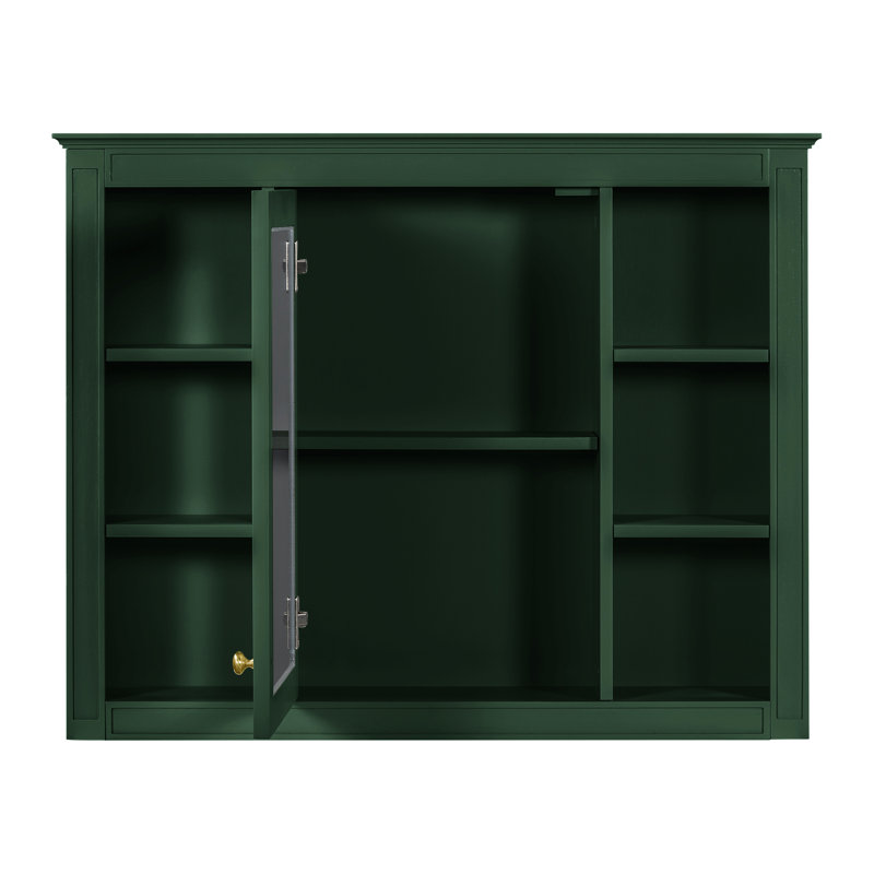 Armoire de rangement murale pour salle de bain - Miroir 35 po x 27,5 po avec charnières à pharmacie style rétro, Vert