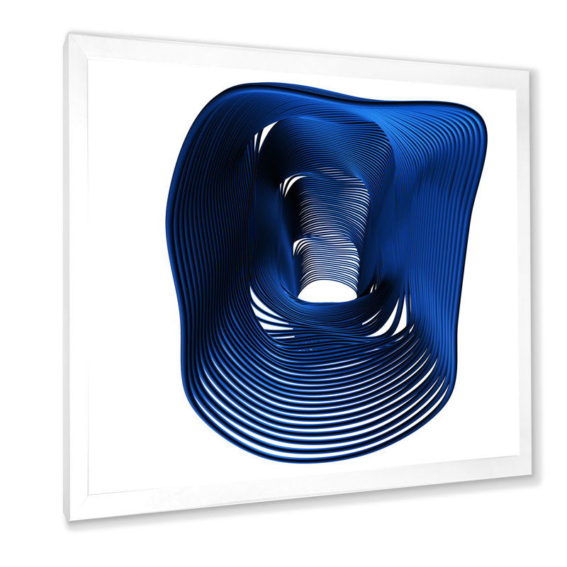 Fractale de forme abstraite bleue - œuvre d'art moderne et contemporaine sur toile, 16" H x 16" W x 1" D, Cadre photo blanc