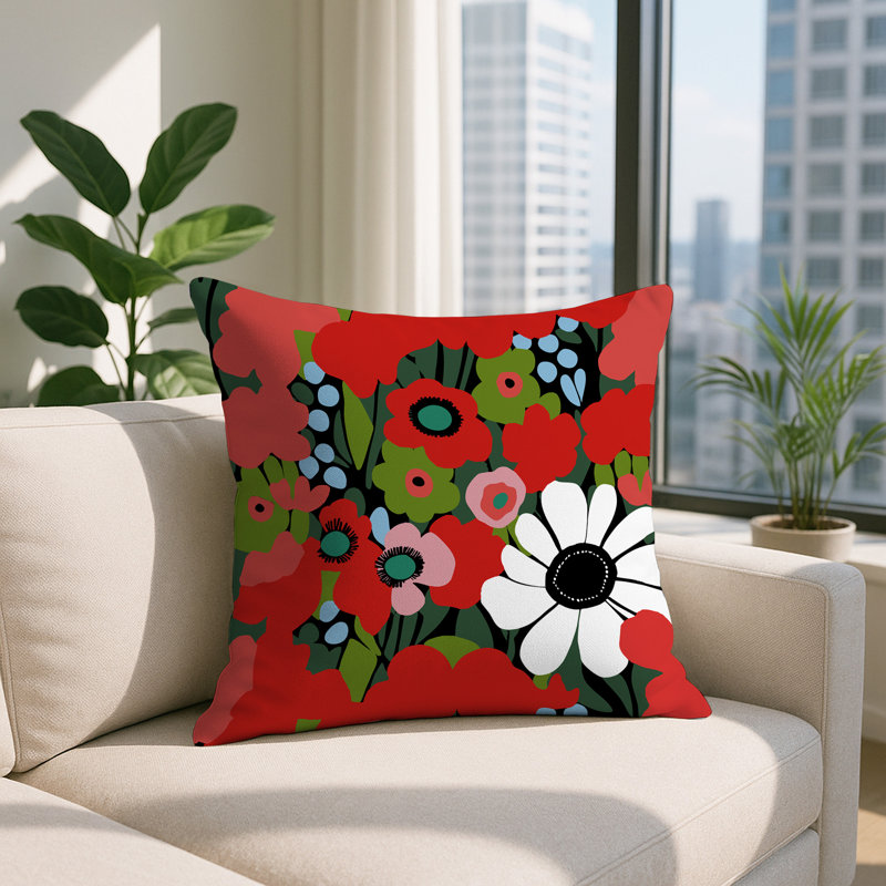 Coussin Maya, Carré 16 po, Rouge