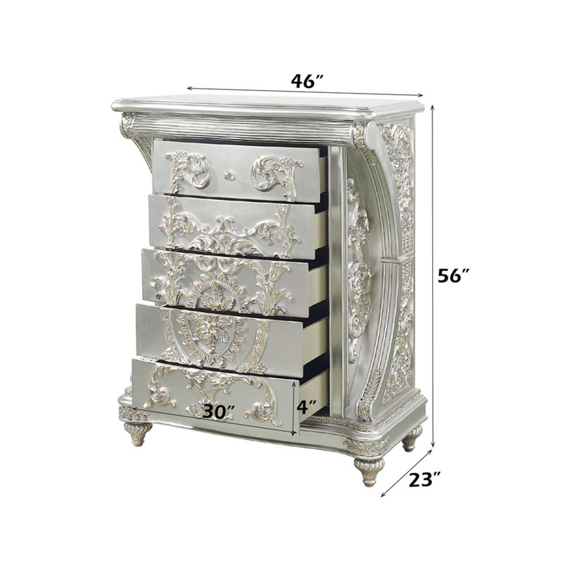 Commode 5 tiroirs Sandoval, finition champagne