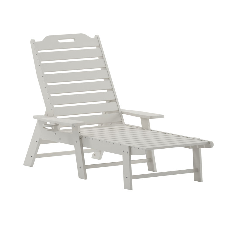 Chaise longue d'extérieur réglable de qualité commerciale avec porte-gobelet Ayleah, Blanc, 1