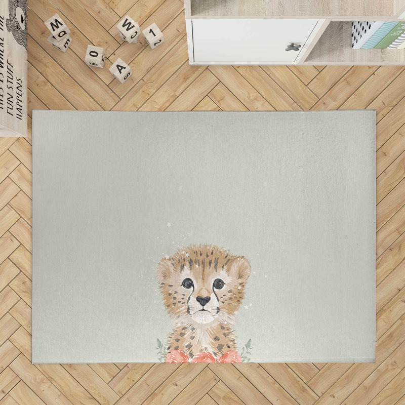 Tapis de jeu Lil Leopard Kids, Rectangle 4pi x 6 pi, Sauge / brun clair / rose