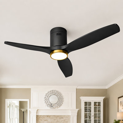 52" Solid Wood Ceiling Fan with Light, Remote+Wall Control, Low Profile Flush Mount, High Airflow Low Noise Reversible DC Motor, 6-Speed 3CCT Dimmable ﻿