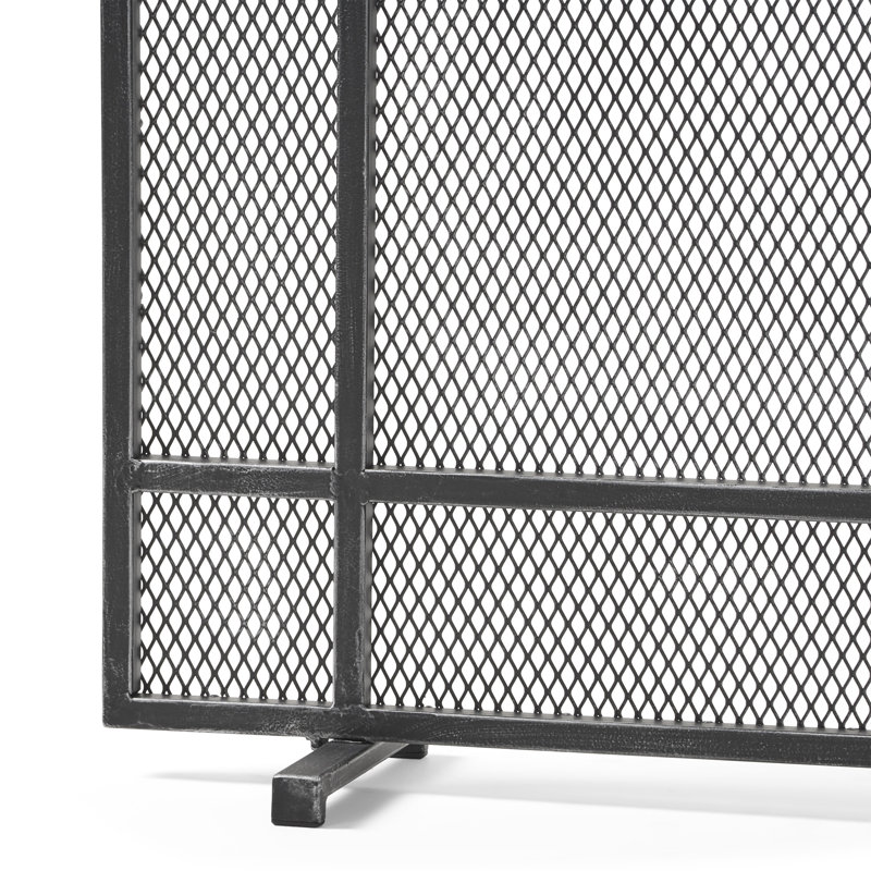 Markus Black Brushed Silver Iron Single Panel Fireplace Screen