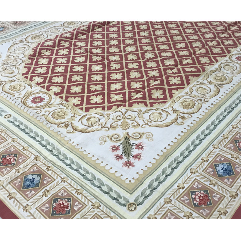 Hand-Knotted High-Quality Red and Beige Area Rug