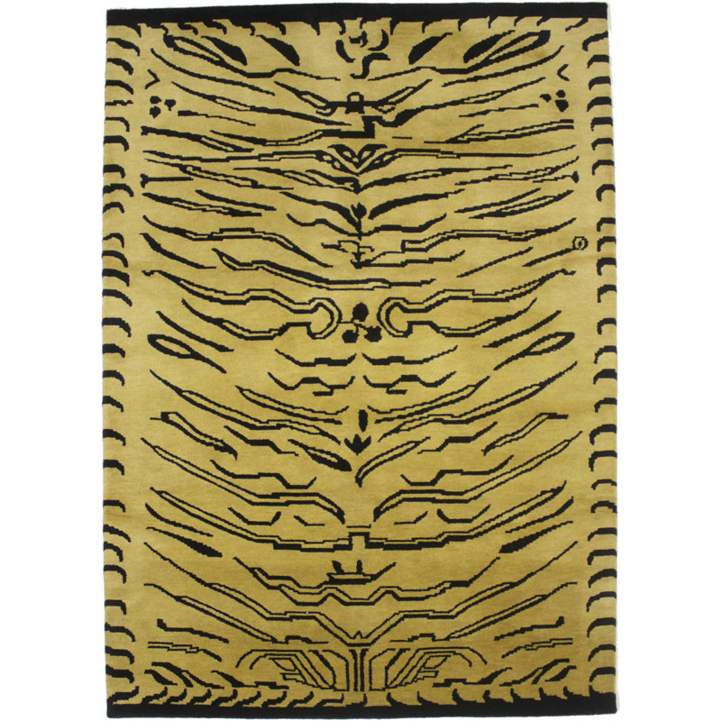 Tapis oriental tribal beige doré, 5 pi 2 po x 7 pi 3 po