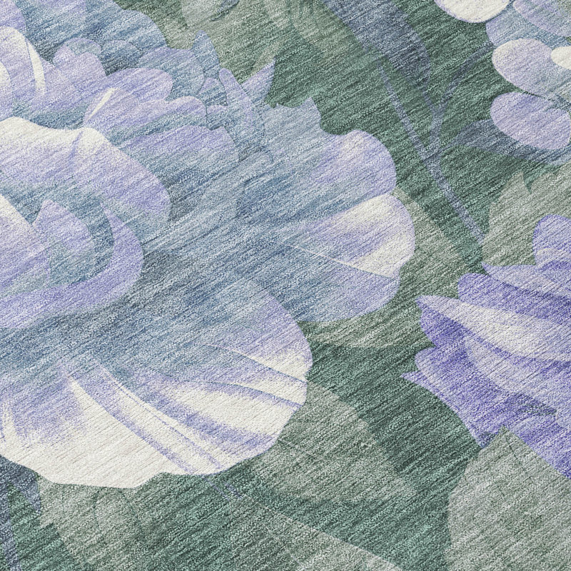 Lavender Floral Pattern Washable Synthetic Area Rug