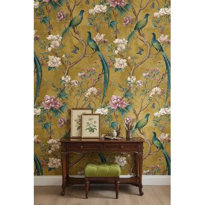 Papier peint floral, élégante murale rétro
