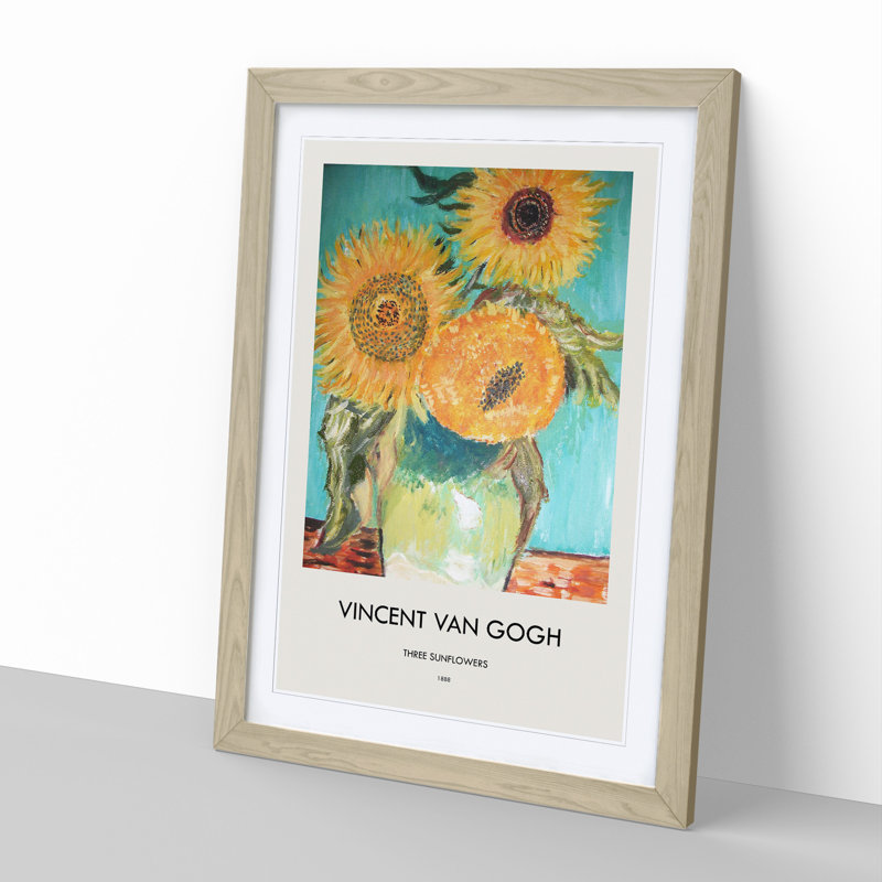 Sunflowers In A Vase by Vincent Van Gogh - Single Picture Frame Print, Oak Framed, 36cm H x 27cm W x 2cm D