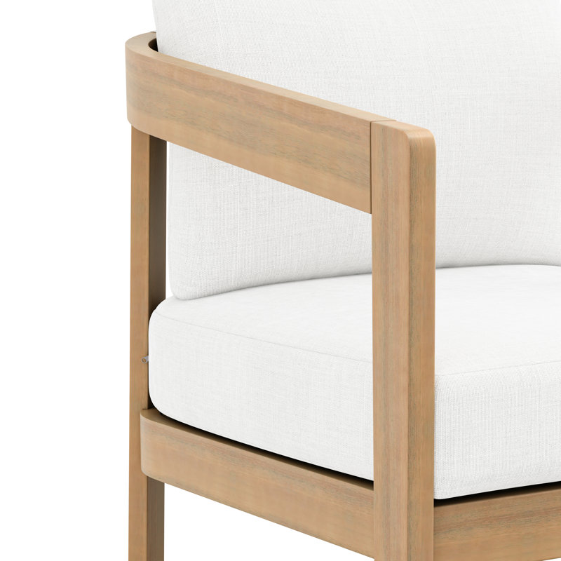 Fauteuil club en bois d'acacia massif Pablo, naturel / blanc