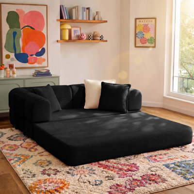 59" Boneless Sleeper Sofa Bed with 3 Pillows, Convertible Corduroy Loveseat Couch with Removable Washable Cover, High-Density Foam, No Assembly Required