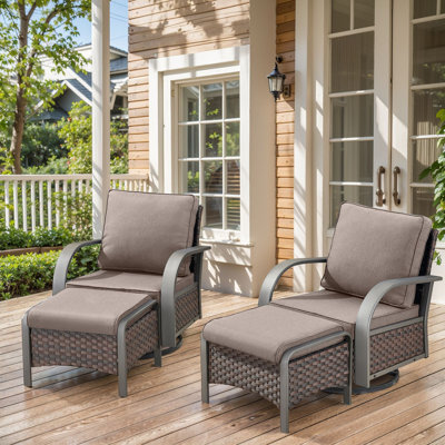 Wyland Outdoor Wicker Swivel Glider Chairs & Ottomans Set With Weather-Resistant Cusions For Patios & Gardens