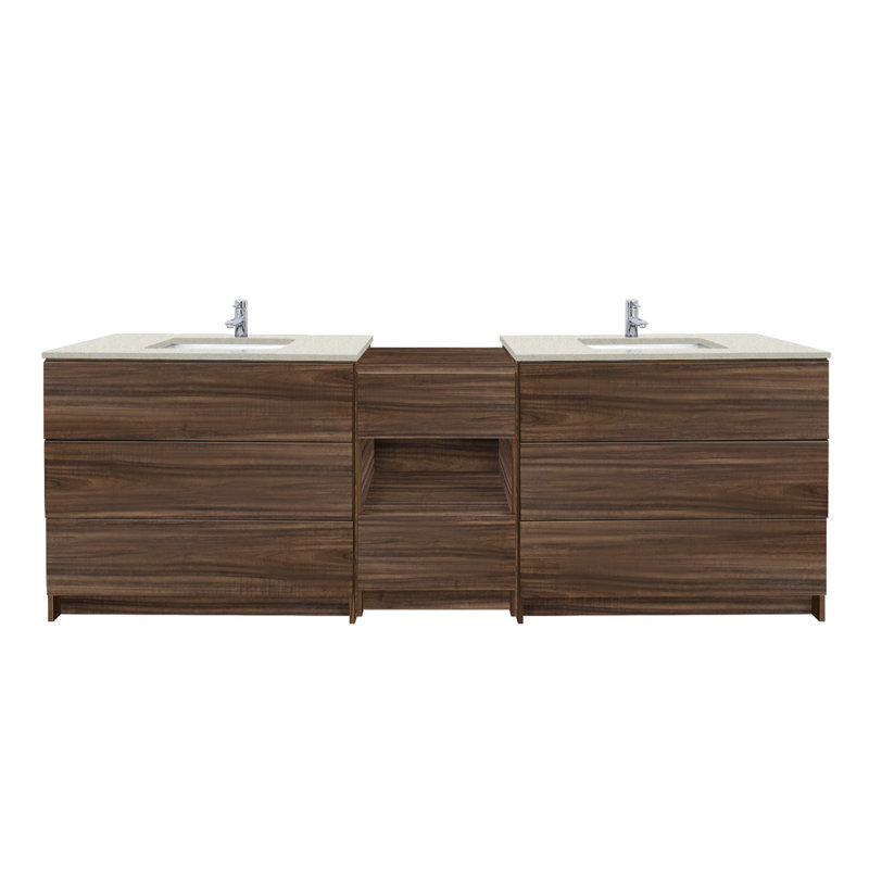 Ella 92'' Double Bathroom Vanity with Engineered Quartz Top, Black, 4" Centerset, Calacatta White