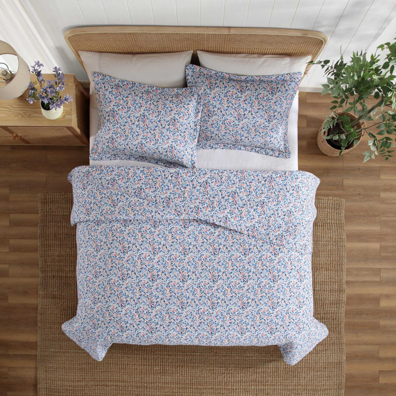 Leona 100% Cotton Standard Quilt Set, Queen Quilt + 2 Standard Shams