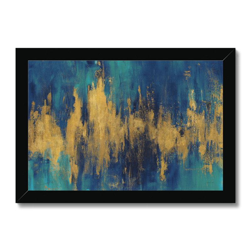 Blue And Gold Abstract Crop by Danhui Nai - Wrapped Canvas Painting, Black Framed Paper Print, 34cm H x 50cm W x 2.3cm D